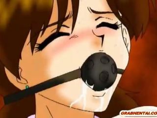 Roped anime with muzzle gets hard poked