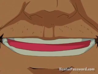 Desirable animen sötnos sugande en massiv dong utomhus